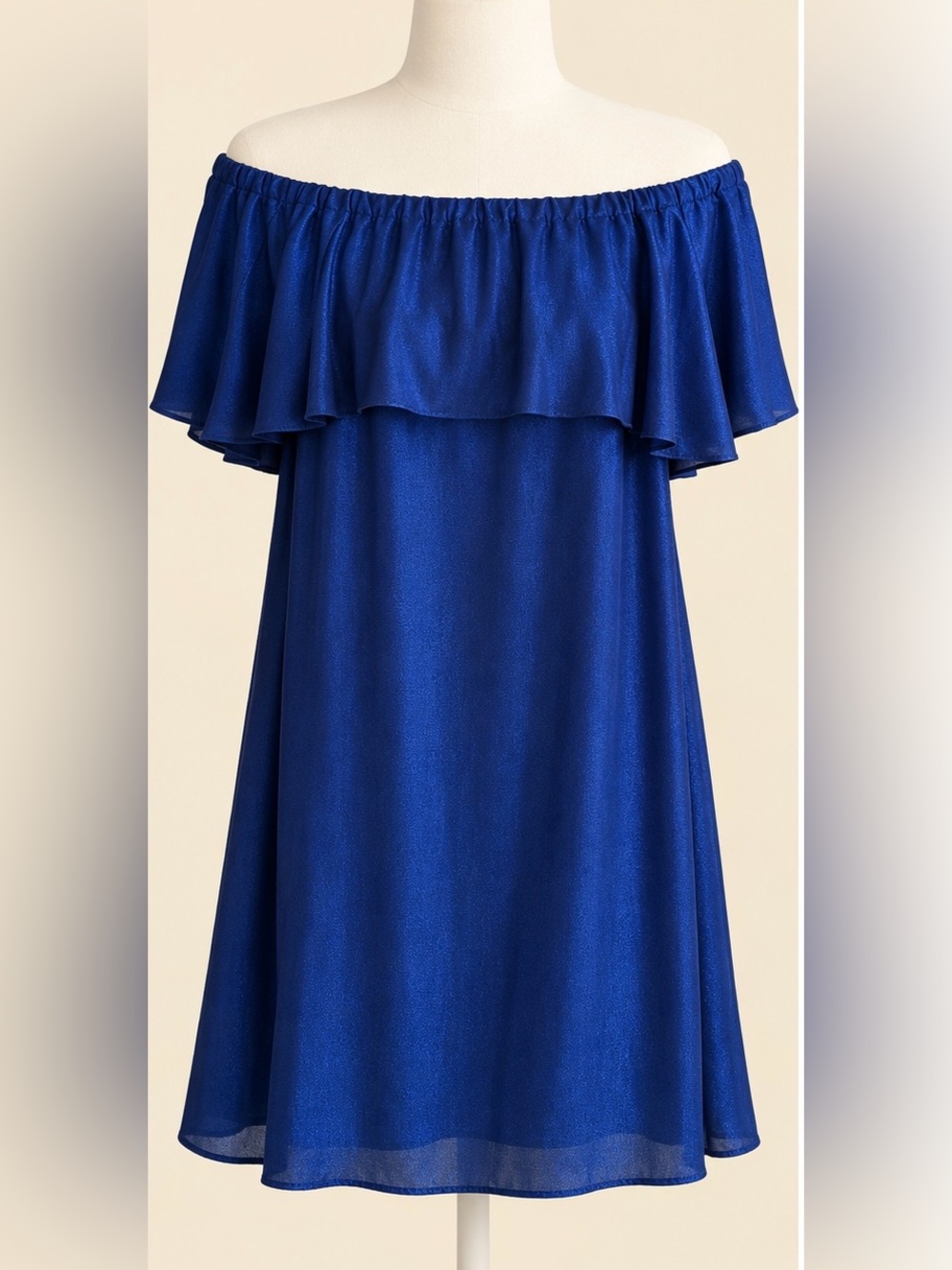 H by Halston Royal Blue Off Shoulder Ruffle Dress 10 Cocktail Party